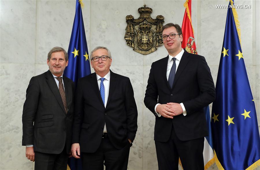 SERBIA-BELGRADE-EU-JUNCKER-HAHN-VISIT