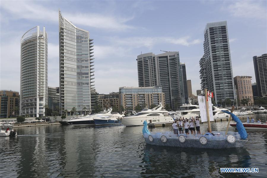 LEBANON-BEIRUT-PLASTIC BOTTLES BOAT