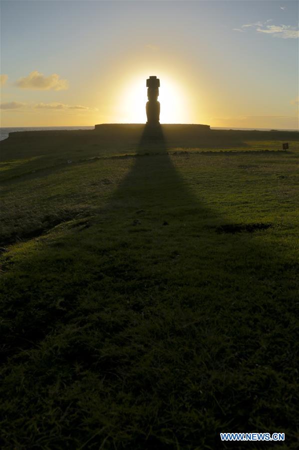 CHILE-EASTER ISLAND-MOAI-SUNSET