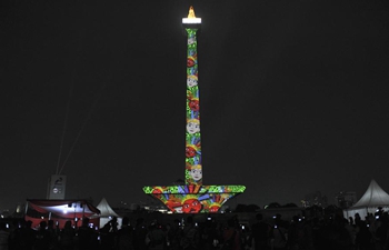 Video mapping projected on Indonesia's National Monument to welcome Asian Games